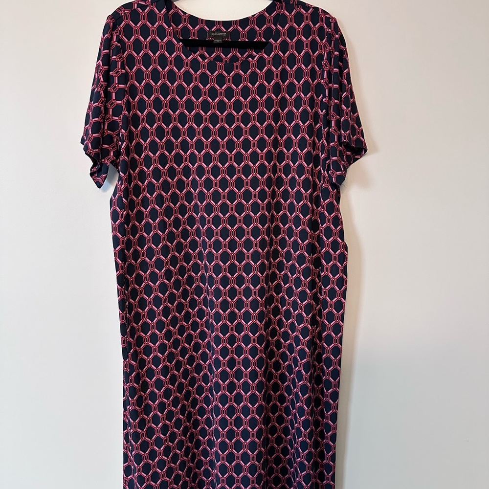 J. Jill Wearever Dress Navy and Pink pattern